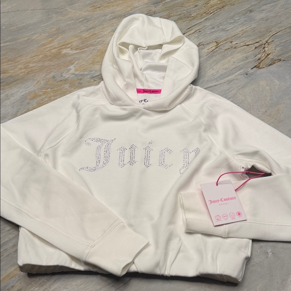 NWT Juicy Couture White Rhinestone Cropped Hoodie Small